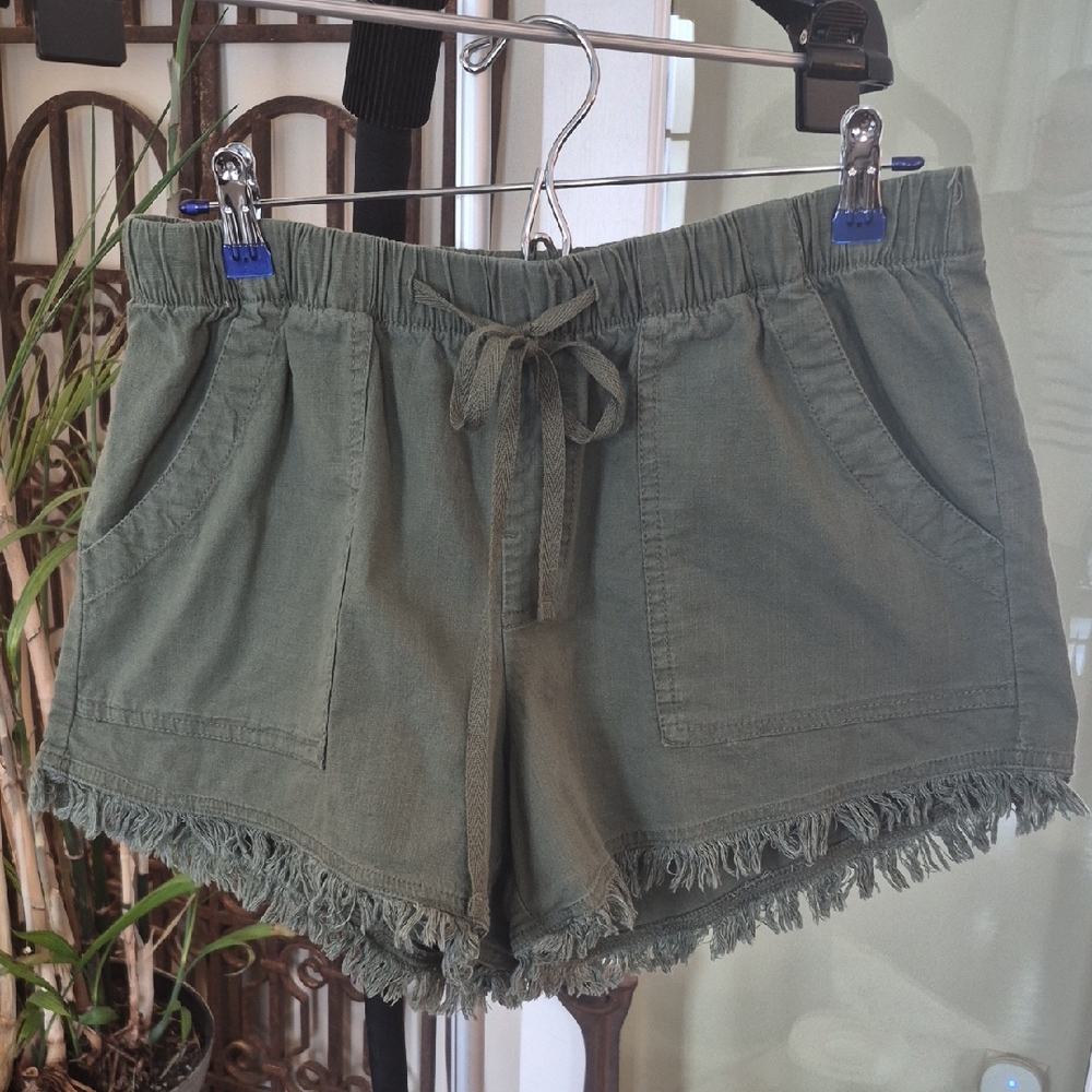 Olive Green Women's Fringe Shorts